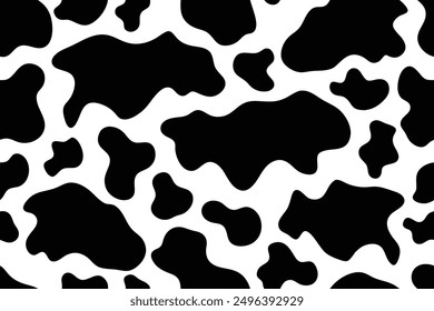 Seamless black and white cow print pattern with organic, natural-shaped spots. This minimal and eco-inspired design is ideal for textile, wallpapers, packaging, and modern farm-style projects.