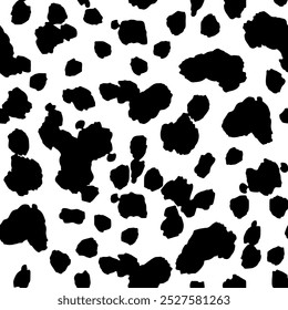 Seamless black and white cow spot print pattern. Animal skin texture. Template for wallpaper, pattern fills, web page background, surface textures. Vector Flat Cartoon Illustration for Fabric