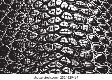 Textura de cuero de cocodrilo blanco y negro sin costuras - Patrón de piel de reptil de alto contraste para diseño y fondo de impresión de animales exóticos