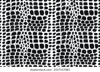 "Seamless Black and White Crocodile Skin Texture - Exotic Reptile Pattern for Modern and Stylish Design"