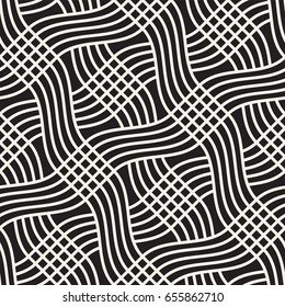 Seamless black and white cross shape lattice pattern. Abstract geometric tiling mosaic. Stylish background design