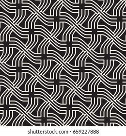 Seamless black and white cross shape lattice pattern. Abstract geometric tiling mosaic. Stylish background design