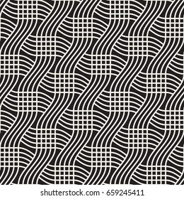Seamless black and white cross shape lattice pattern. Abstract geometric tiling mosaic. Stylish background design