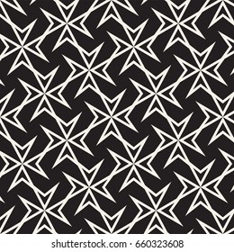 Seamless black and white cross shape lattice pattern. Abstract geometric tiling mosaic. Stylish background design