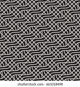 Seamless black and white cross shape lattice pattern. Abstract geometric tiling mosaic. Stylish background design