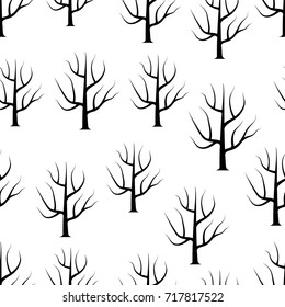 Seamless black and white curved trees without leaves backgrounds. Vector forest seamless texture.
