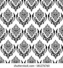 Seamless black and white damask background