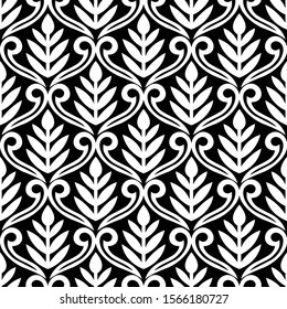 Seamless black and white damask pattern