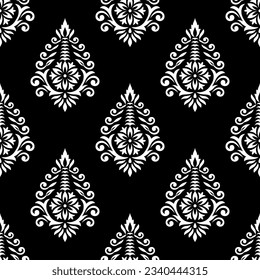 Seamless black and white damask wallpaper design