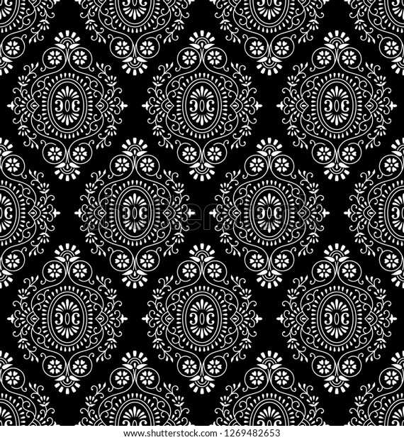 Seamless Black White Damask Wallpaper Stock Vector (Royalty Free