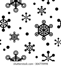 Seamless black and white decorative background with snowflakes