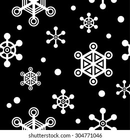 Seamless black and white decorative background with snowflakes