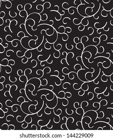 Seamless black and white decorative pattern with curly lines