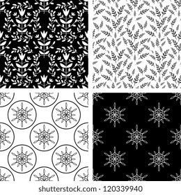 Seamless black and white decorative patterns