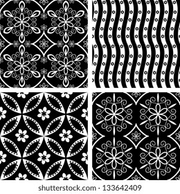 Seamless black and white decorative patterns