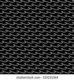 Seamless black and white decorative vector background with waves