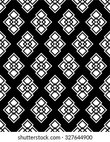 Seamless black and white decorative vector background with geometric shapes