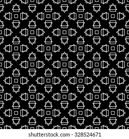 Seamless black and white decorative vector background with geometric shapes