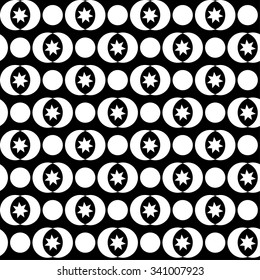 Seamless black and white decorative vector background with abstract figures
