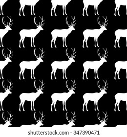 Seamless black and white decorative vector background with decorative deer