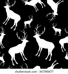 Seamless black and white decorative vector background with decorative deer
