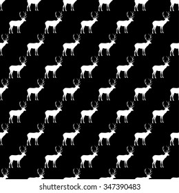 Seamless black and white decorative vector background with decorative deer