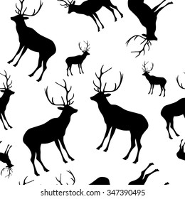 Seamless black and white decorative vector background with decorative deer