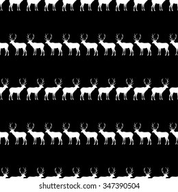 Seamless black and white decorative vector background with decorative deer