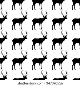Seamless black and white decorative vector background with decorative deer