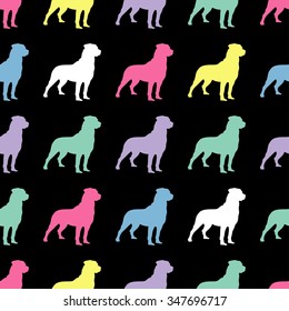 Seamless black and white decorative vector background with decorative dogs Rottweiler