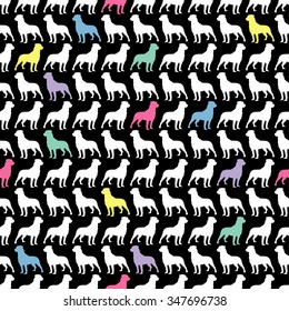 Seamless black and white decorative vector background with decorative dogs Rottweiler
