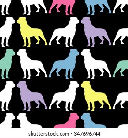 Seamless black and white decorative vector background with decorative dogs Rottweiler