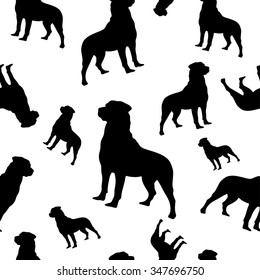 Seamless black and white decorative vector background with decorative dogs Rottweiler
