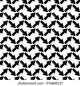 Seamless black and white decorative vector background with arrows. Print. Repeating background. Cloth design, wallpaper.