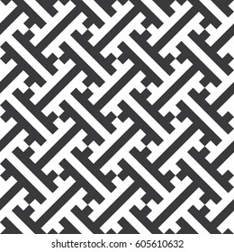 Seamless black and white diagonal geo op art tribal interlocking vintage pattern vector