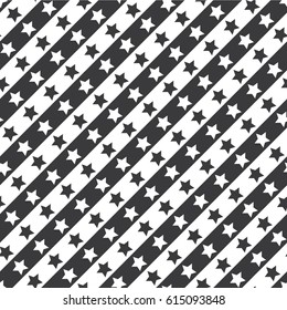 Seamless black and white diagonal stars and stripes pattern vector