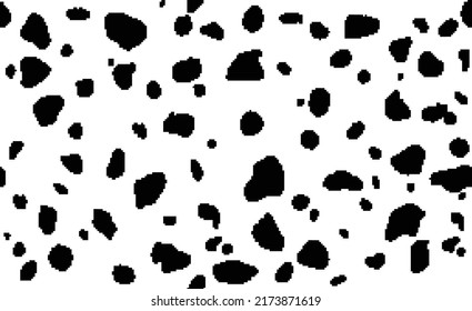 Seamless black and white digital cow pattern. Pixel spots dalmatian texture. Can be used for wallpaper, pattern fills, web page background. Vector 