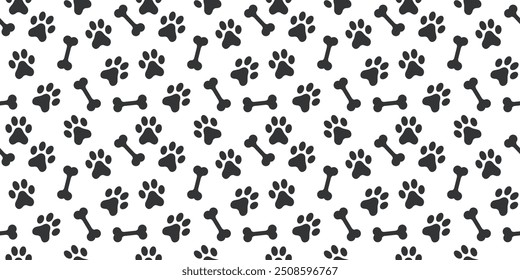 Seamless Black and White Dog Paw and Bone Pattern Background for Pet Lovers, dog pattern design, pets pattern design, Dog Grooming Services, Pet Businesses, and Animal Enthusiasts