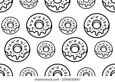 Seamless Black and White Donut Pattern Vector