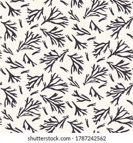 
Seamless black white doodle foliage  pattern. Modern style masculine leaf shirt background. Decorative monochrome all over print. Decorative hipster stylized graphic wallpaper.