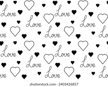 patrón de doodle blanco y negro impecable para el día de San Valentín, el amor, la boda