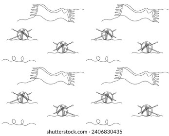 Patrón de doodle en blanco y negro sin fisuras con ángulo abstracto con agujas de hilo y tejido, tejido, dibujo continuo de una línea de arte a mano