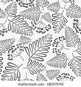 seamless black and white drawing brush berries with leaves