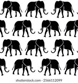 Seamless Black and White Elephant Pattern Design