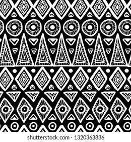 Seamless black and white ethnic pattern. Vector illustration