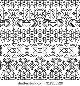 Seamless black and white ethnic pattern, vector illustration