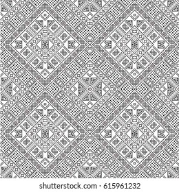 Seamless black and white ethnic pattern, vector illustration