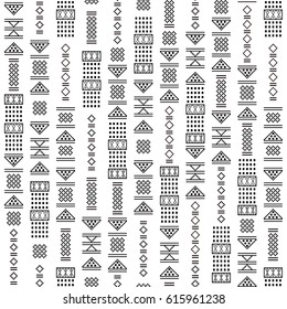 Seamless black and white ethnic pattern, vector illustration