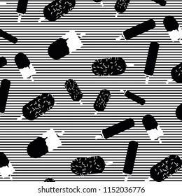 Seamless Black And White Fallen Chocolate Icecream Striped Background Two-Tone Vector Pattern