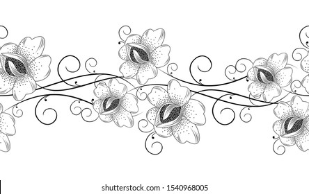 Seamless Black And White Fancy Floral Border